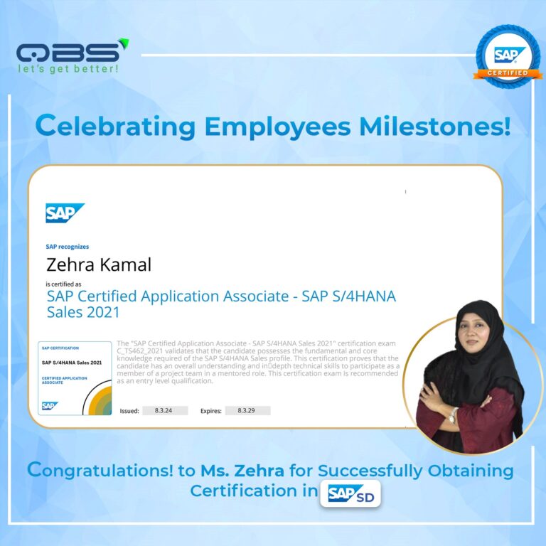 Ms. Zehra Kamal Attains SAPSD Certification: A Milestone in Professional Excellence!